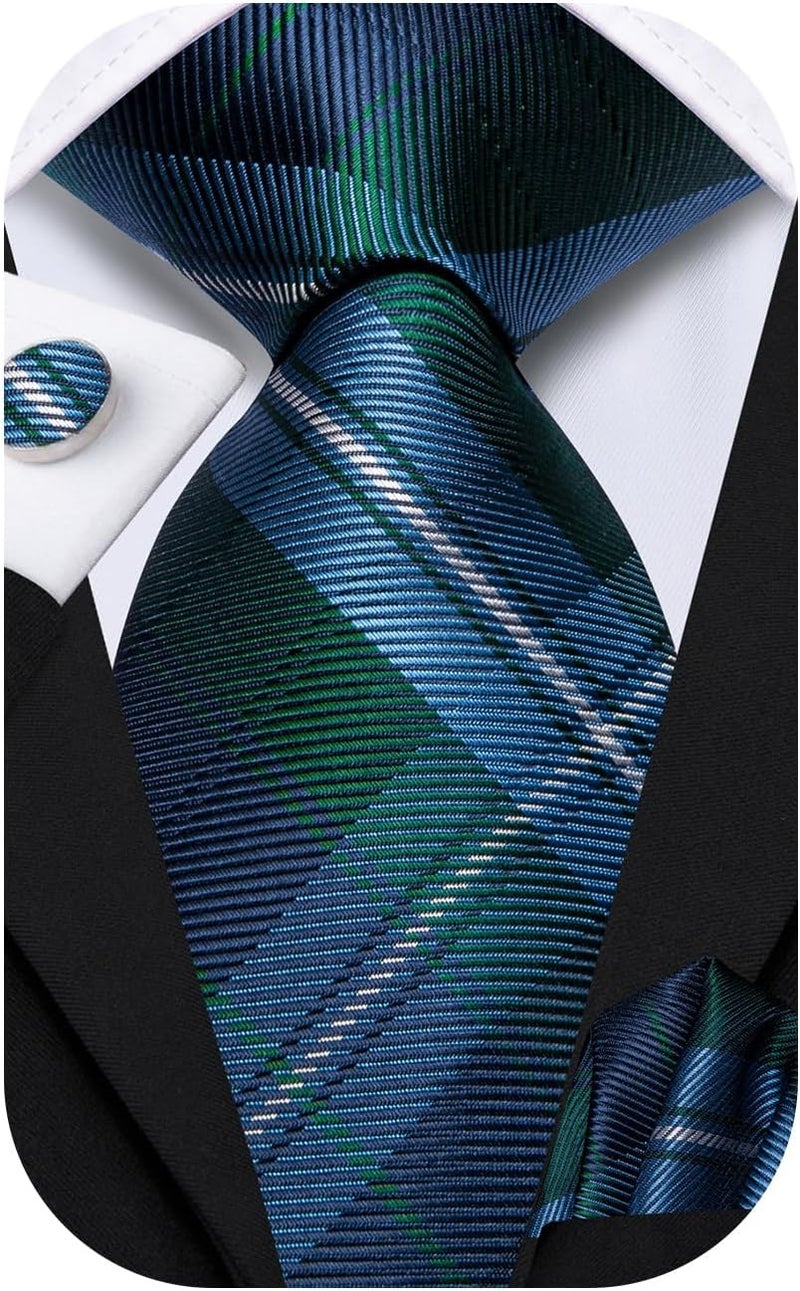 Dubulle Mens Paisley Striped Tie and Handkerchief Cufflinks Tie Set for Men Wedding Business Formal - Image 1
